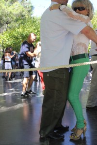 French couple dancing at Lac du Paty.  Check that outfit!!!